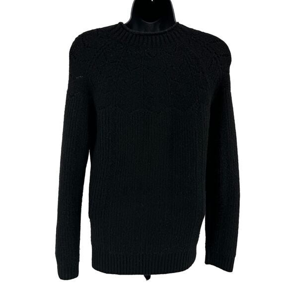 Talbots Pointelle Round Yoke Sweater WMNS XS Ribbed Soft Knit Wool Blend Black - Picture 4 of 7